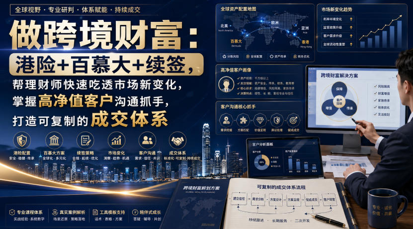 做跨境财富：港险+百慕大+续签，帮理财师快速吃透市场新变化，掌握高净值客户沟通抓手，打造可复制的成交体系-HEIXMI（中国站）