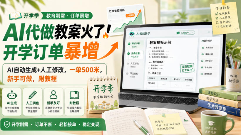AI代做教案火了！开学订单暴增，AI自动生成+人工修改，一单500米，新手可做，附教程【揭秘】-HEIXMI（中国站）