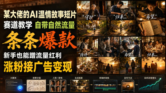 某大佬的AI温情故事短片赛道教学，自带自然流量，条条爆款，新手也能蹭流量红利，涨粉接广告变现-HEIXMI（中国站）