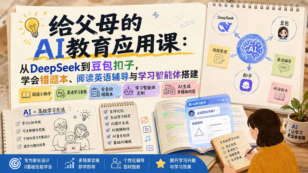 给父母的AI教育应用课：从DeepSeek到豆包扣子，学会错题本、阅读英语辅导与学习智能体搭建-HEIXMI（中国站）