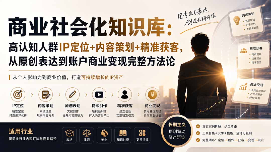 商业社会化知识库：高认知人群IP定位+内容策划+精准获客，从原创表达到账户商业变现完整方法论-HEIXMI（中国站）