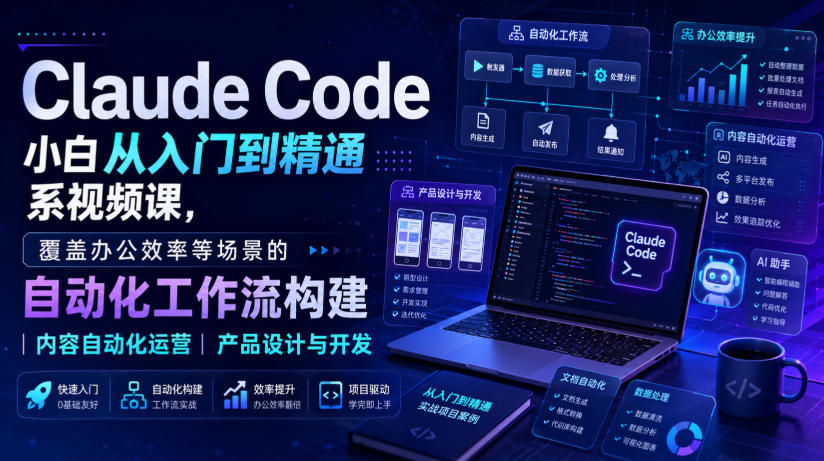 Claude Code小白从入门到精通系视频课，覆盖办公效率等场景的自动化工作流构建|内容自动化运营|产品设计与开发-HEIXMI（中国站）