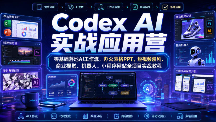 Codex AI实战应用营｜零基础落地AI工作流，办公表格PPT、短视频漫剧、商业视觉、机器人、小程序网站全项目实战教程-HEIXMI（中国站）