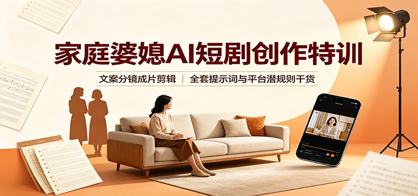 家庭婆媳AI短剧创作特训：文案分镜成片剪辑，全套提示词与平台潜规则干货-HEIXMI（中国站）