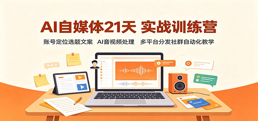 AI自媒体21天实战训练营：账号定位选题文案，AI音视频处理，多平台分发社群自动化教学-HEIXMI（中国站）
