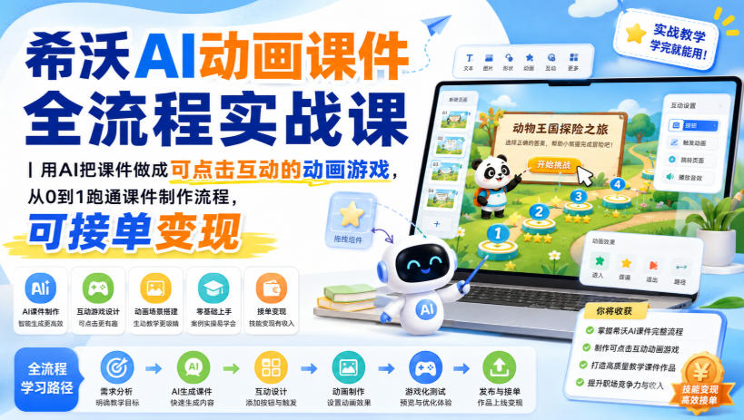 希沃AI动画课件全流程实战课｜用AI把课件做成可点击互动的动画游戏，从0到1跑通课件制作流程，可接单变现-HEIXMI（中国站）
