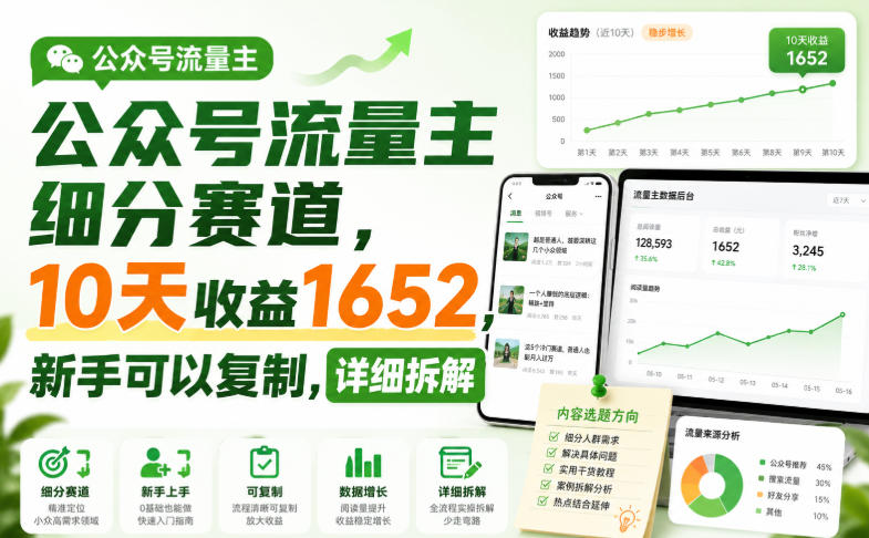 公众号流量主细分赛道，10天收益1652，新手可以复制，详细拆解-HEIXMI（中国站）