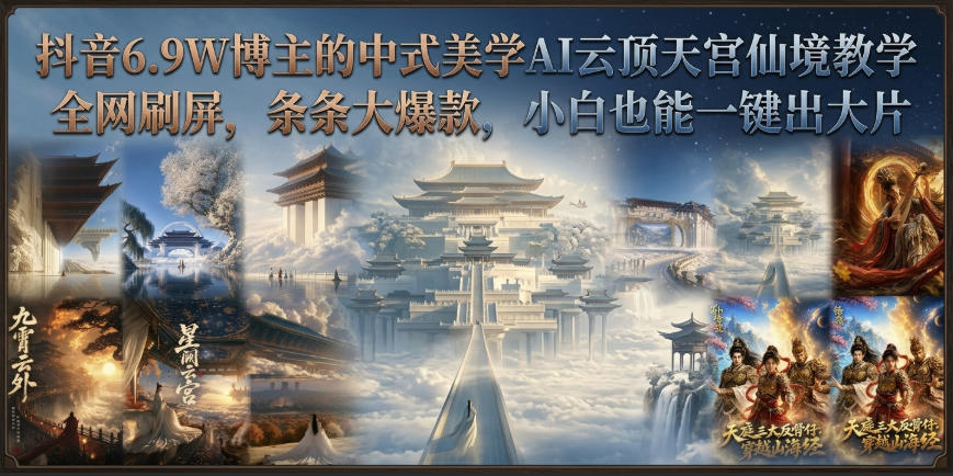 抖音6.9W博主的中式美学AI云顶天宫仙境教学，全网刷屏，条条大爆款，小白也能一键出大片-HEIXMI（中国站）