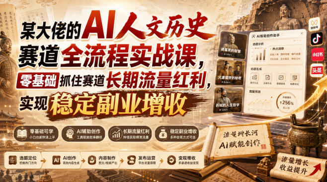 某大佬的AI人文历史赛道全流程实战课，零基础抓住赛道长期流量红利，实现稳定副业增收-HEIXMI（中国站）