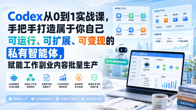 Codex从0到1实战课，手把手打造属于你自己可运行、可扩展、可变现的私有智能体，赋能工作副业内容批量生产-HEIXMI（中国站）