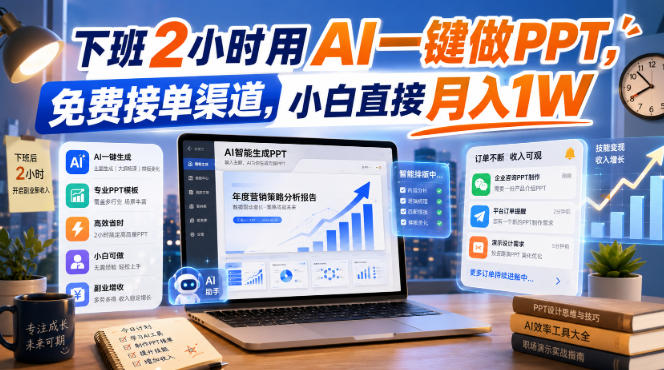 下班2小时用AI一键做PPT,免费接单渠道,小白直接月入1W【揭秘】