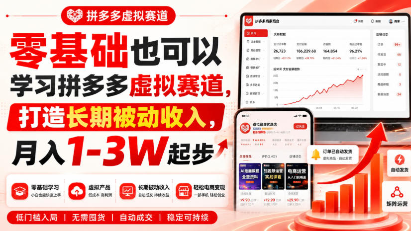 零基础也可以学习拼多多虚拟赛道，打造长期被动收入，月入1-3W起步-HEIXMI（中国站）