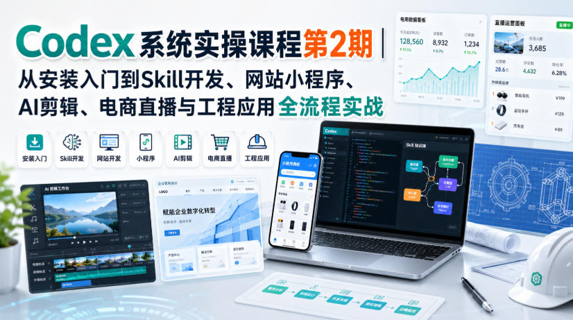 Codex系统实操课程第2期｜从安装入门到Skill开发、网站小程序、AI剪辑、电商直播与工程应用全流程实战-HEIXMI（中国站）