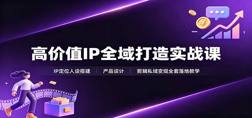 高价值IP全域打造实战课：IP定位人设搭建，产品设计，剪辑私域变现全套落地教学-HEIXMI（中国站）