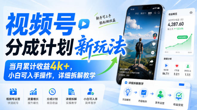 视频号分成计划新玩法，当月累计收益4k+，小白可入手操作，详细拆解教学-HEIXMI（中国站）