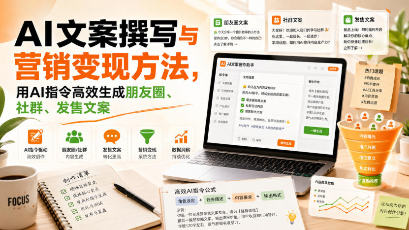 AI文案撰写与营销变现方法，用AI指令高效生成朋友圈、社群、发售文案-HEIXMI（中国站）