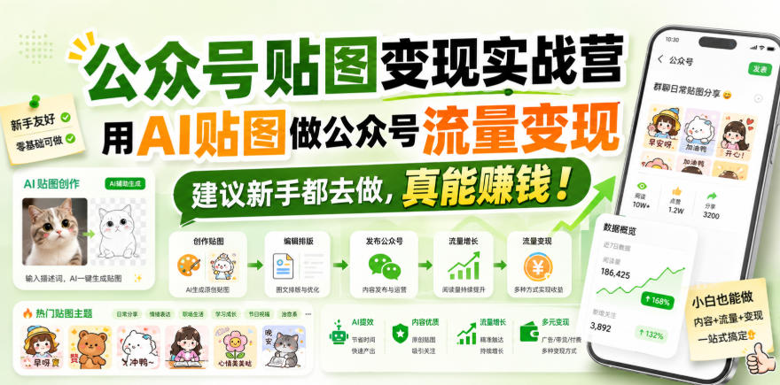 公众号贴图变现实战营，用AI贴图做公众号流量变现，建议新手都去做，真能賺钱！-HEIXMI（中国站）