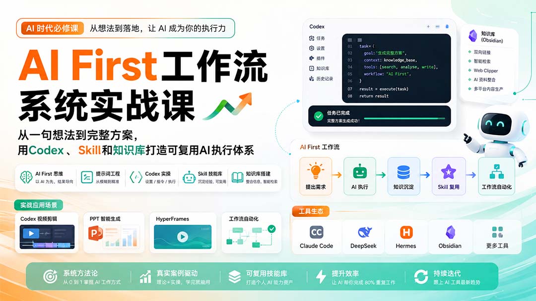 AI First工作流系统实战课：从一句想法到完整方案，用Codex、Skill和知识库打造可复用AI执行体系-HEIXMI（中国站）