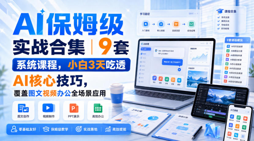 AI保姆级实战合集｜9套系统课程，小白3天吃透AI核心技巧，覆盖图文视频办公全场景应用-HEIXMI（中国站）