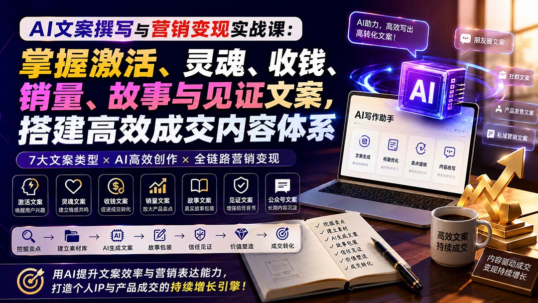AI文案撰写与营销变现实战课：掌握激活、灵魂、收钱、销量、故事与见证文案，搭建高效成交内容体系-HEIXMI（中国站）