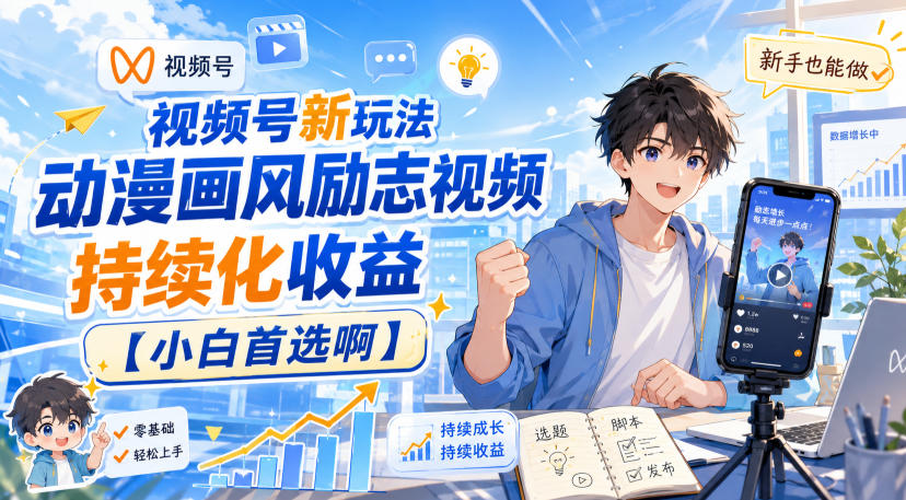 视频号新玩法动漫画风励志视频，持续化收益【小白首选啊】-HEIXMI（中国站）