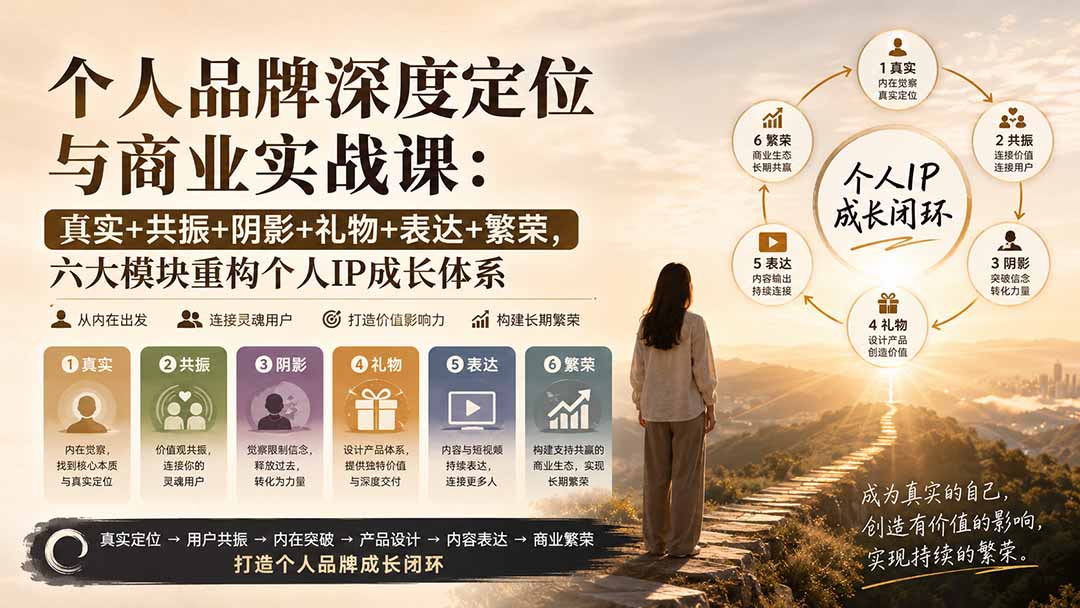 个人品牌深度定位与商业实战课：真实+共振+阴影+礼物+表达+繁荣，六大模块重构个人IP成长体系-HEIXMI（中国站）