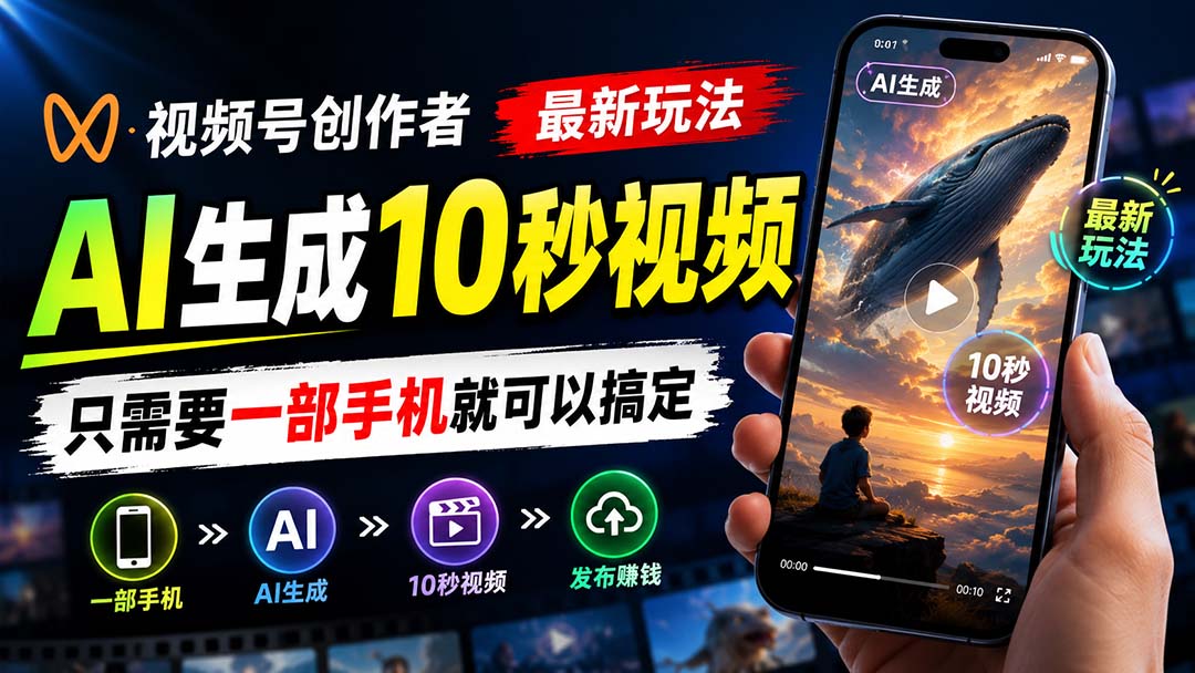 视频号创作者最新玩法，AI生成10秒视频，只需要一部手机就可以搞定-HEIXMI（中国站）