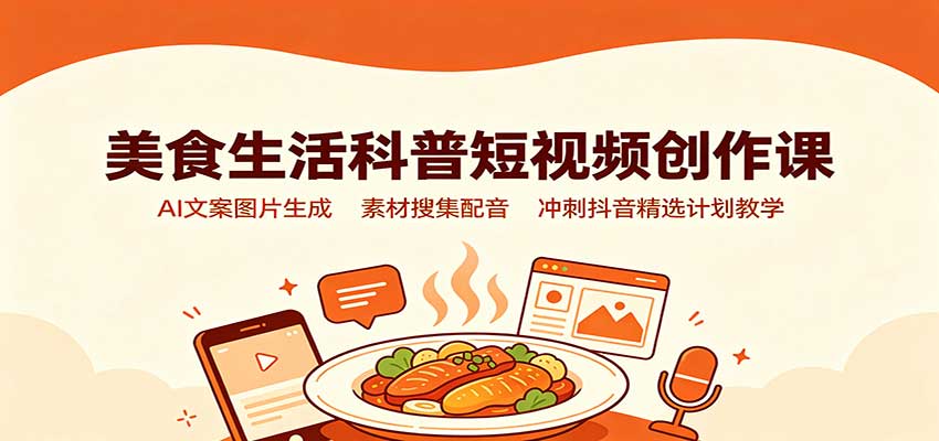 美食生活科普短视频创作课：AI文案图片生成，素材搜集配音，冲刺抖音精选计划教学-HEIXMI（中国站）