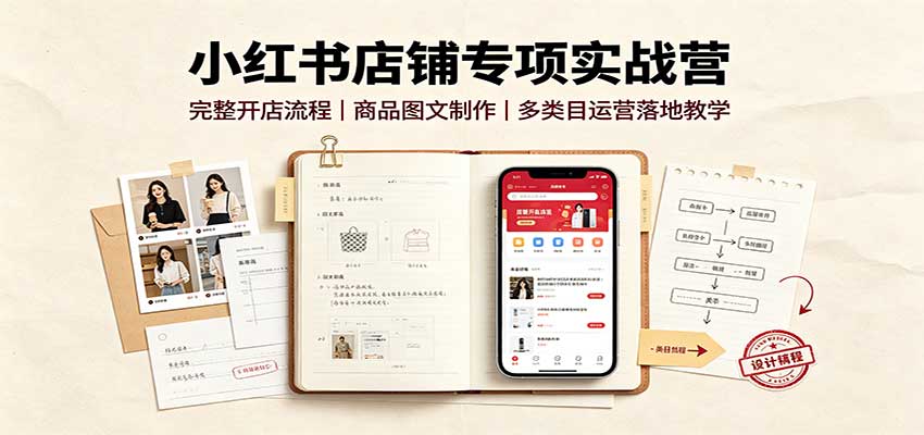 小红书店铺专项实战营：完整开店流程，商品图文制作，多类目运营落地教学-HEIXMI（中国站）