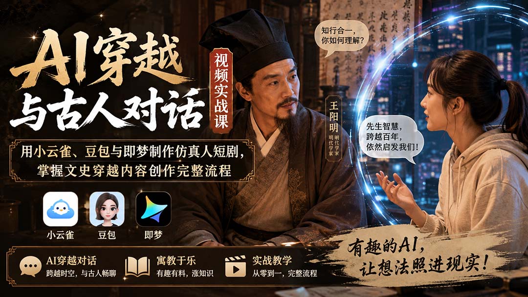 AI穿越与古人对话视频实战课：用小云雀、豆包与即梦制作仿真人短剧，掌握文史穿越内容创作完整流程-HEIXMI（中国站）