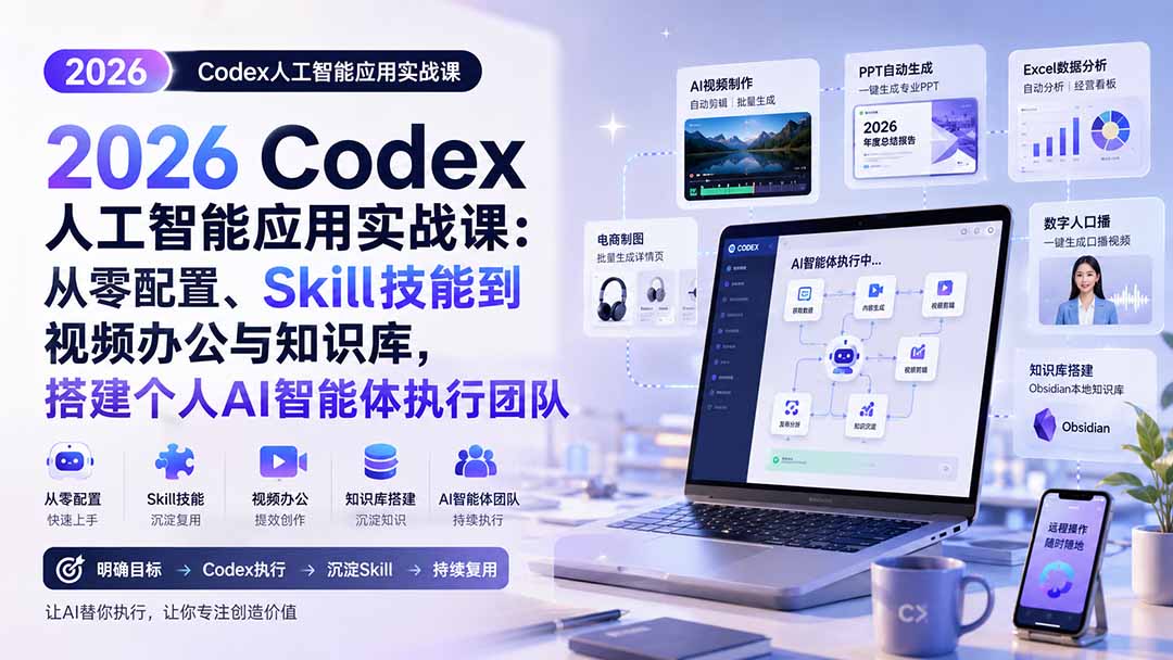 2026 Codex人工智能应用实战课：从零配置、Skill技能到视频办公与知识库，搭建个人AI智能体执行团队-HEIXMI（中国站）