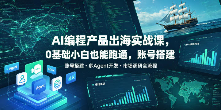 AI编程产品出海实战课，0基础小白也能跑通，账号搭建・多Agent开发・市场调研全流程，月入千刀跨境变现教程(更新0822)-HEIXMI（中国站）