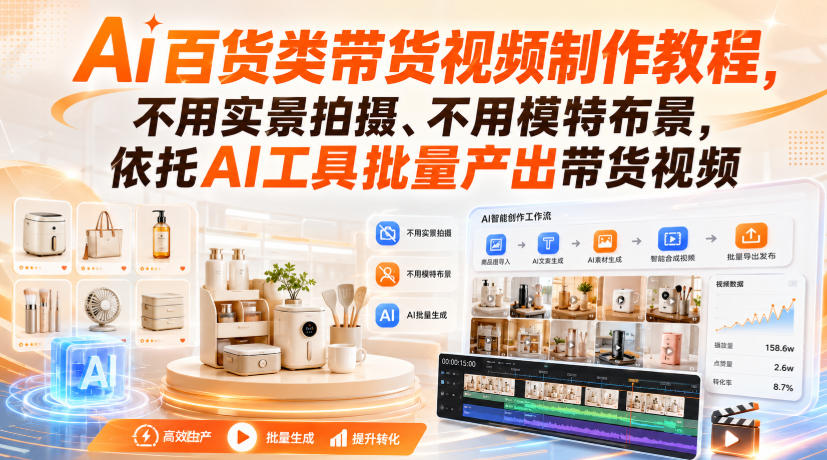 Ai百货类带货视频制作教程，不用实景拍摄、不用模特布景，依托AI工具批量产出带货视频-HEIXMI（中国站）