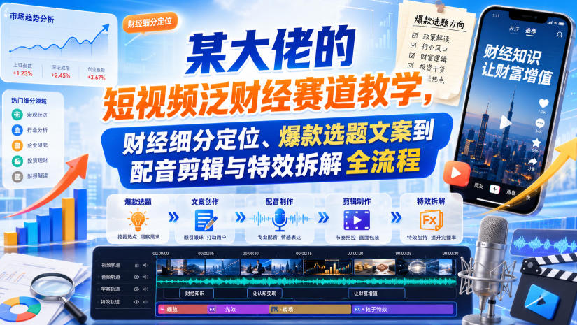 某大佬的短视频泛财经赛道教学，财经细分定位、爆款选题文案到配音剪辑与特效拆解全流程-HEIXMI（中国站）