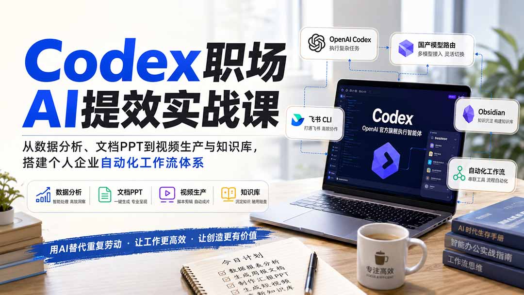 Codex职场AI提效实战课：从数据分析、文档PPT到视频生产与知识库，搭建个人企业自动化工作流体系-HEIXMI（中国站）