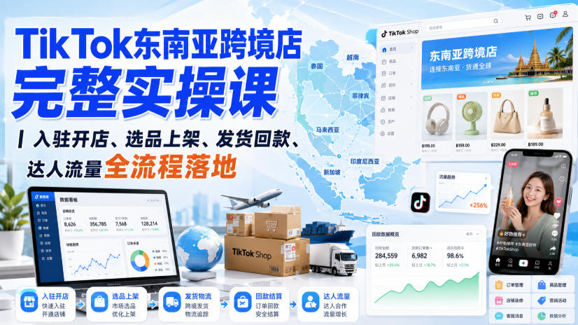 TikTok东南亚跨境店完整实操课｜入驻开店、选品上架、发货回款、达人流量全流程落地-HEIXMI（中国站）