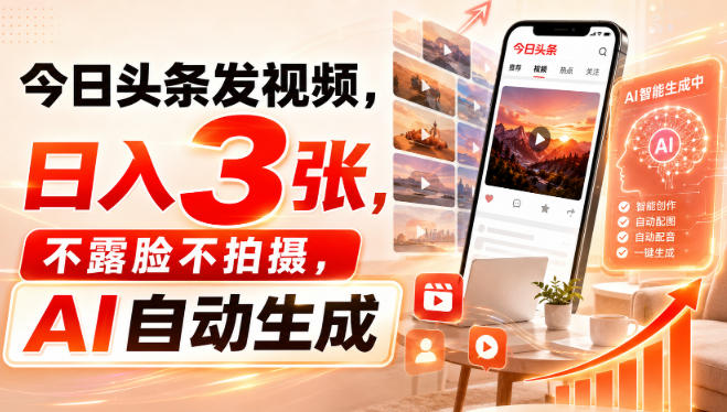 今日头条发视频，日入3张，不露脸不拍摄，AI自动生成-HEIXMI（中国站）