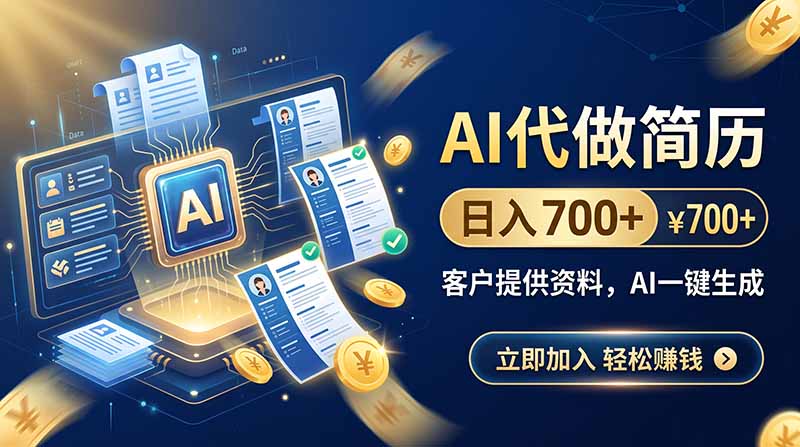 AI代做简历，日入700+，客户提供资料，AI一键生成-HEIXMI（中国站）