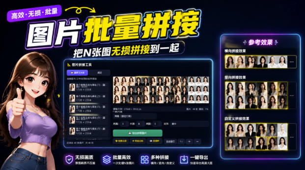 图片批量拼接，把N张图无损拼接到一起，支持横向、竖向、自定义等功能-HEIXMI（中国站）