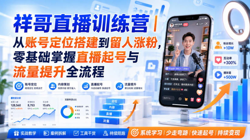 祥哥直播训练营｜从账号定位搭建到留人涨粉，零基础掌握直播起号与流量提升全流程-HEIXMI（中国站）