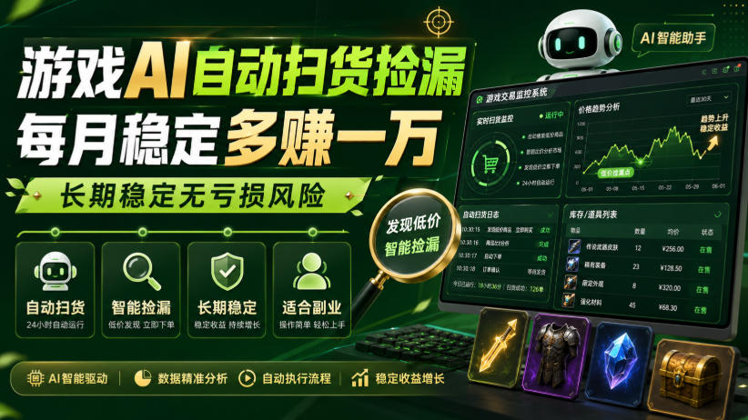 游戏AI自动扫货捡漏，每月稳定多賺1W，长期稳定无亏损风险！【揭秘】-HEIXMI（中国站）