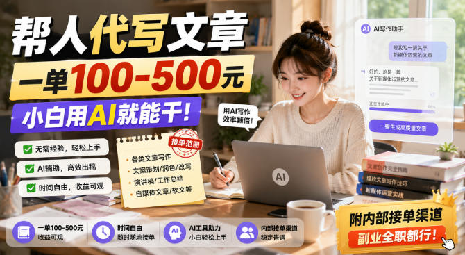 帮人代写文章，一单100-500，小白用AI就能干，附内部接单渠道，副业全职都行【揭秘】-HEIXMI（中国站）