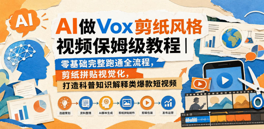 AI做Vox剪纸风格视频保姆级教程｜零基础完整跑通全流程，剪纸拼贴视觉化，打造科普知识解释类爆款短视频-HEIXMI（中国站）