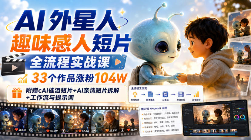 AI外星人趣味感人短片全流程实战课，33个作品涨粉104W，附赠AI催泪短片+AI亲情短片拆解+工作流与提示词-HEIXMI（中国站）