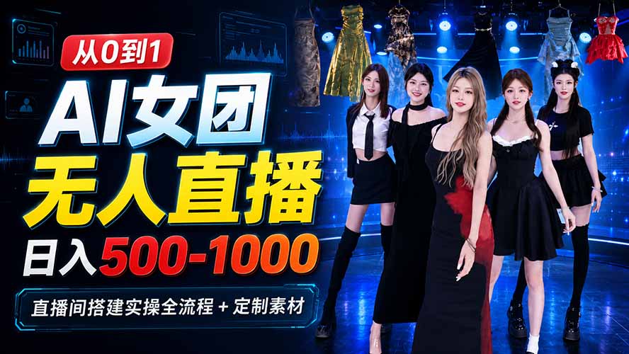 AI 女团无人直播，躺入500-1000每天，直播间搭建实操全流程+定制素材-HEIXMI（中国站）