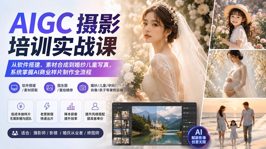 AIGC摄影培训实战课：从软件搭建、素材合成到婚纱儿童写真，系统掌握AI商业样片制作全流程-HEIXMI（中国站）