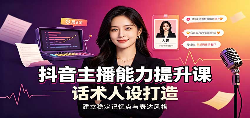 抖音主播能力提升课：账号底层逻辑，直播间搭建调试，话术人设打造全套教学-HEIXMI（中国站）