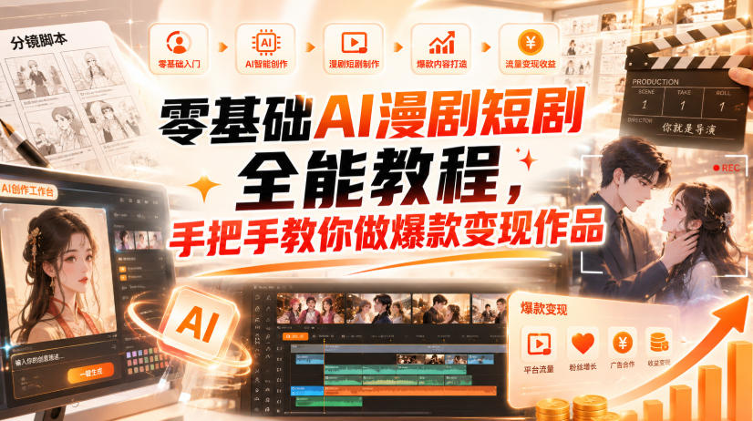 零基础AI漫剧短剧全能教程，从AI智能体搭建、文案脚本分镜、多平台AI生视频、剪映精修，覆盖全题材创作，手把手教你做爆款变现作品-HEIXMI（中国站）