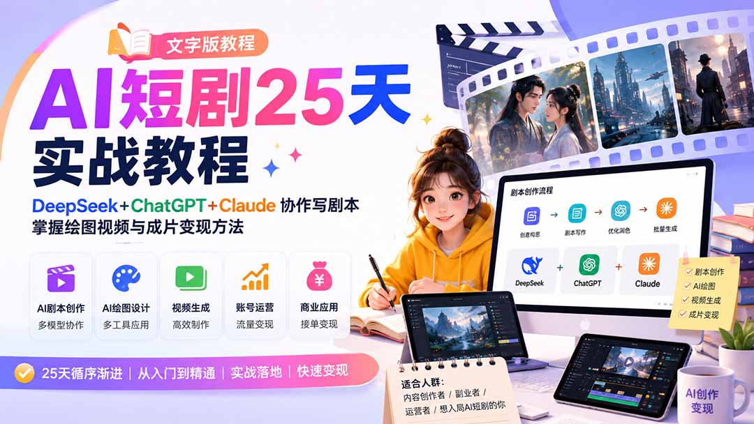 AI短剧25天实战教程(文字版教程-HEIXMI（中国站）