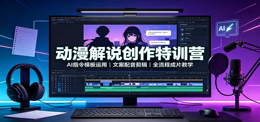 动漫解说创作特训营：AI指令模板运用，文案配音剪辑，全流程成片教学-HEIXMI（中国站）